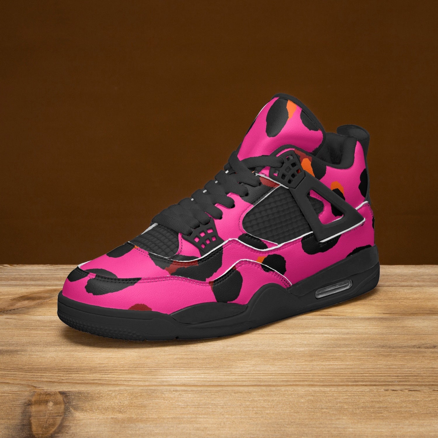 Leopard Jordans AJ4 | Cerise Pink, Orange and Black Pattern