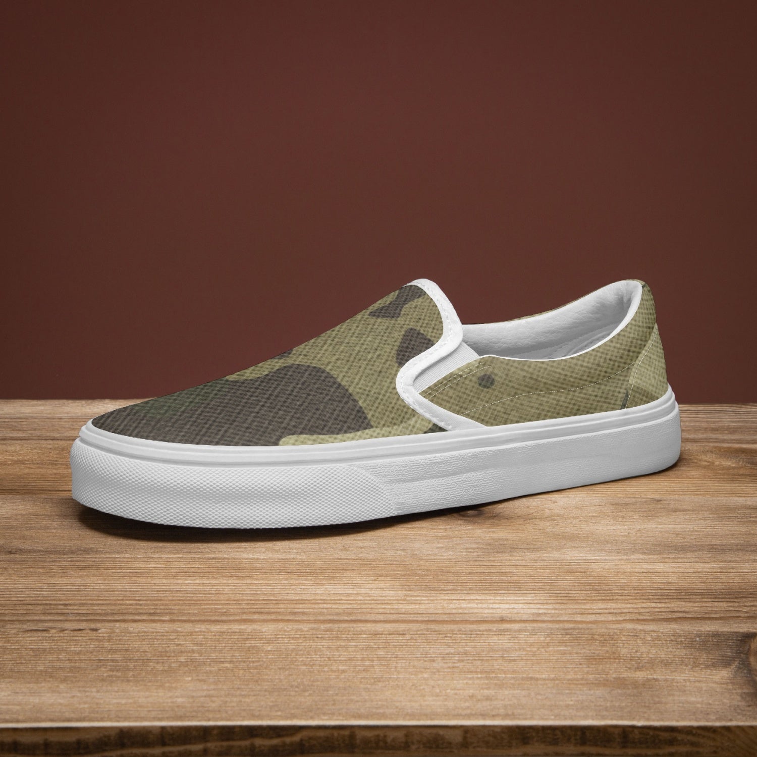 Camo Slip-On Shoes | Green Fabric Camouflage Design