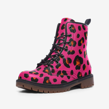 Leopard Boots | Leather | Cerise Pink, Orange and Black