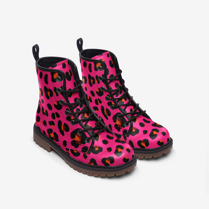 Leopard Boots | Leather | Cerise Pink, Orange and Black