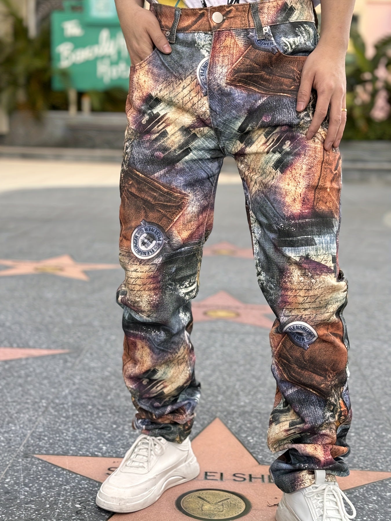 Men's Printed Faux Denim Pants: Trendy 3D Digital Print, Streetwear