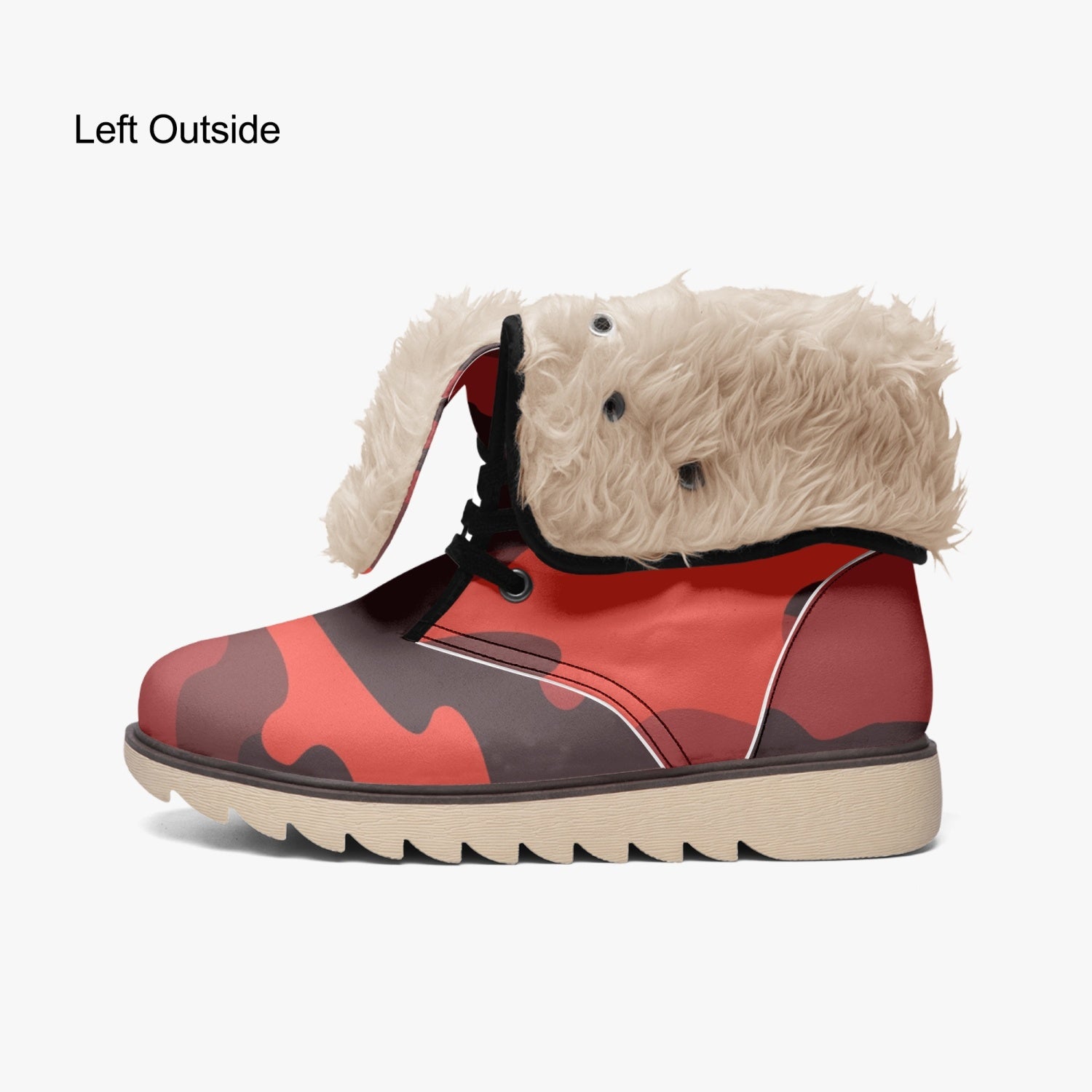 Camo Boots | Scarlet Red & Black Cotton-Pad Fur Lining