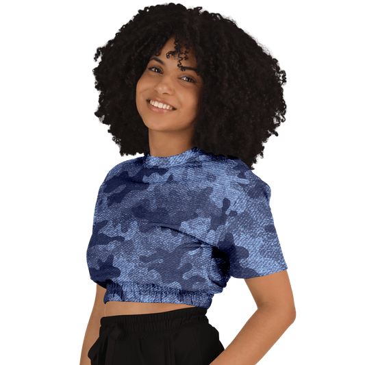 Camo Crop Top Sweatshirt | Blue Denim Camouflage