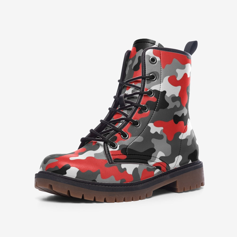 Red Camo Boots | Mixed Gray, Black, and White Leather