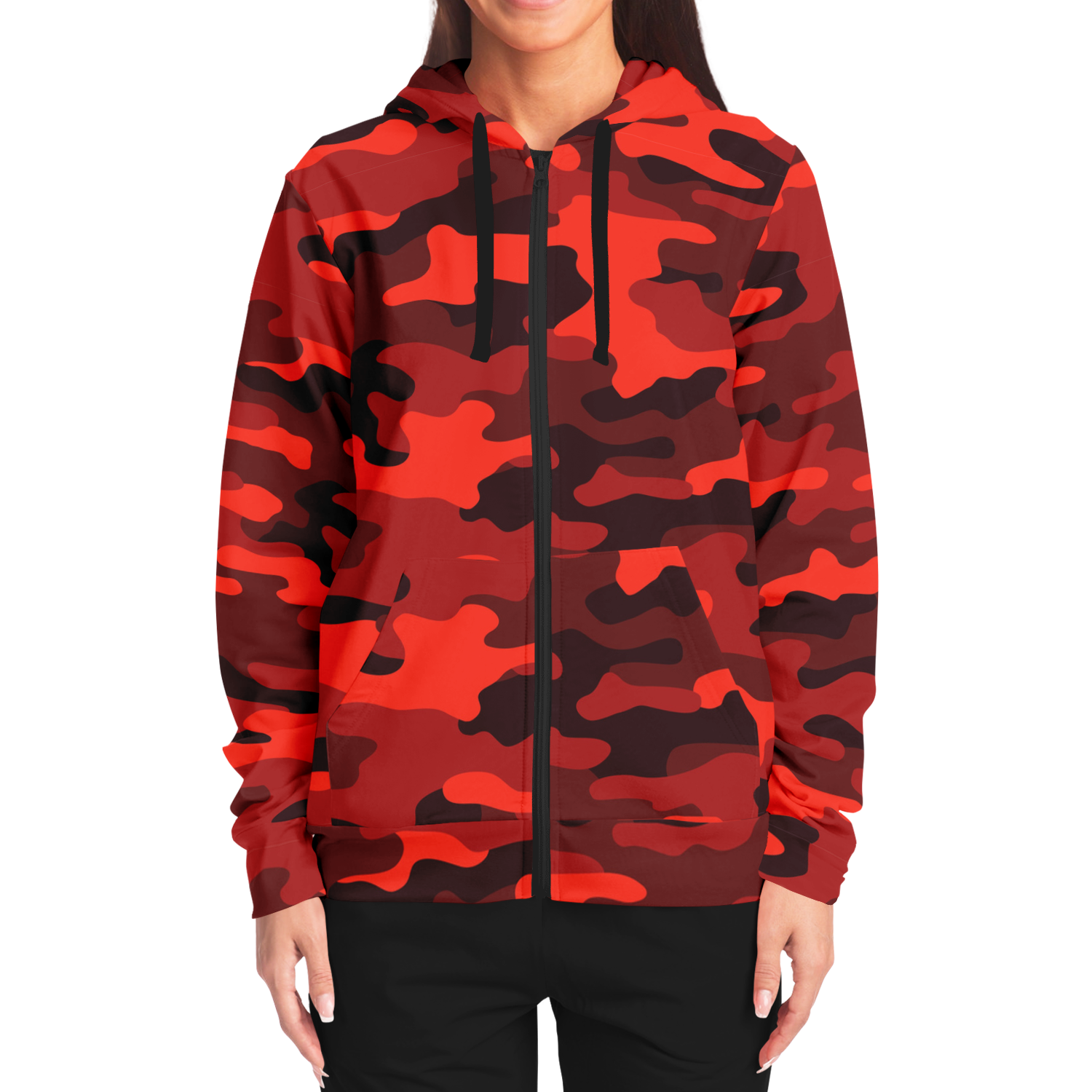 Zip-Up Hoodie | Scarlet Red & Black Camouflage