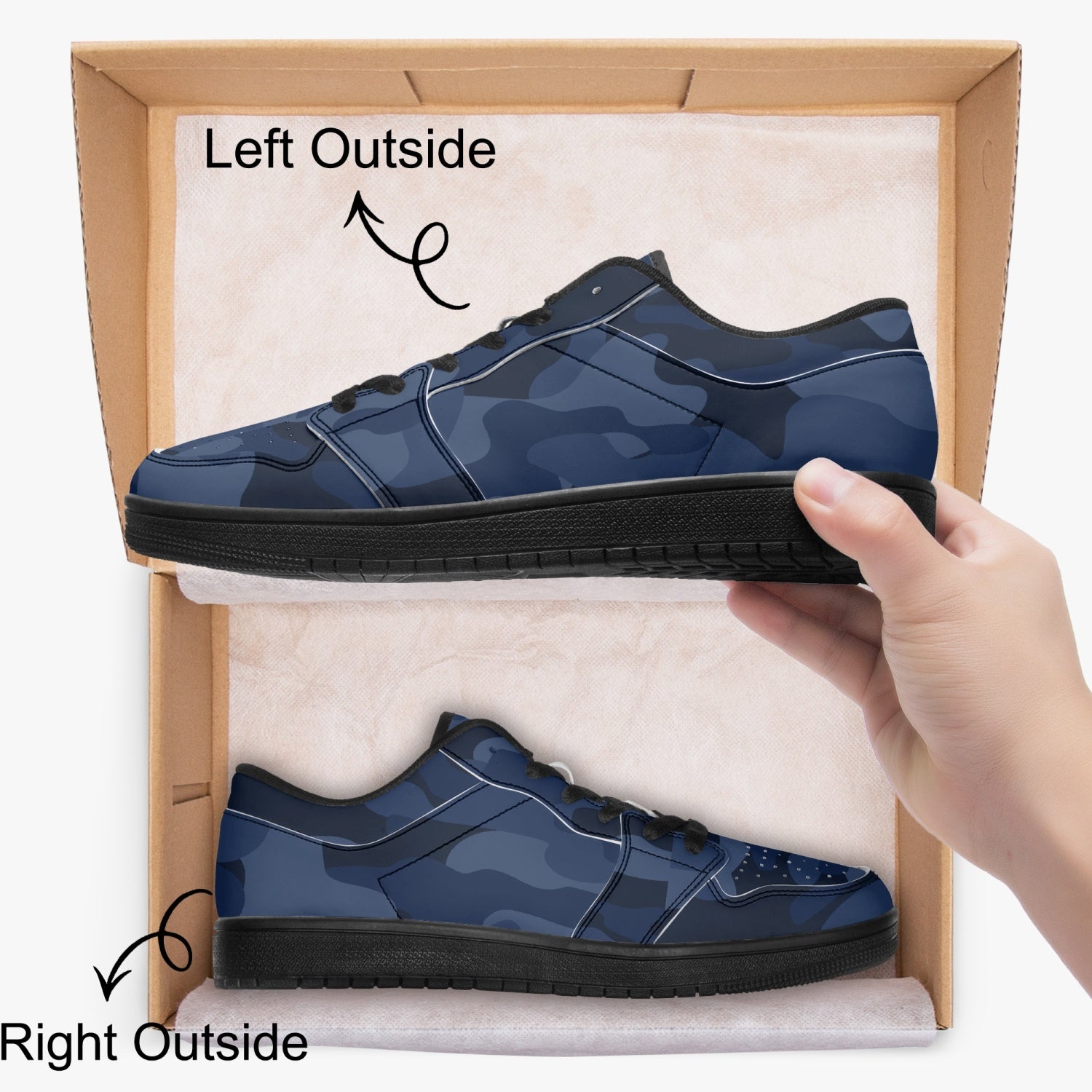 Camo Sneakers | Deep Blue Low-Top Leather Camouflage Shoes