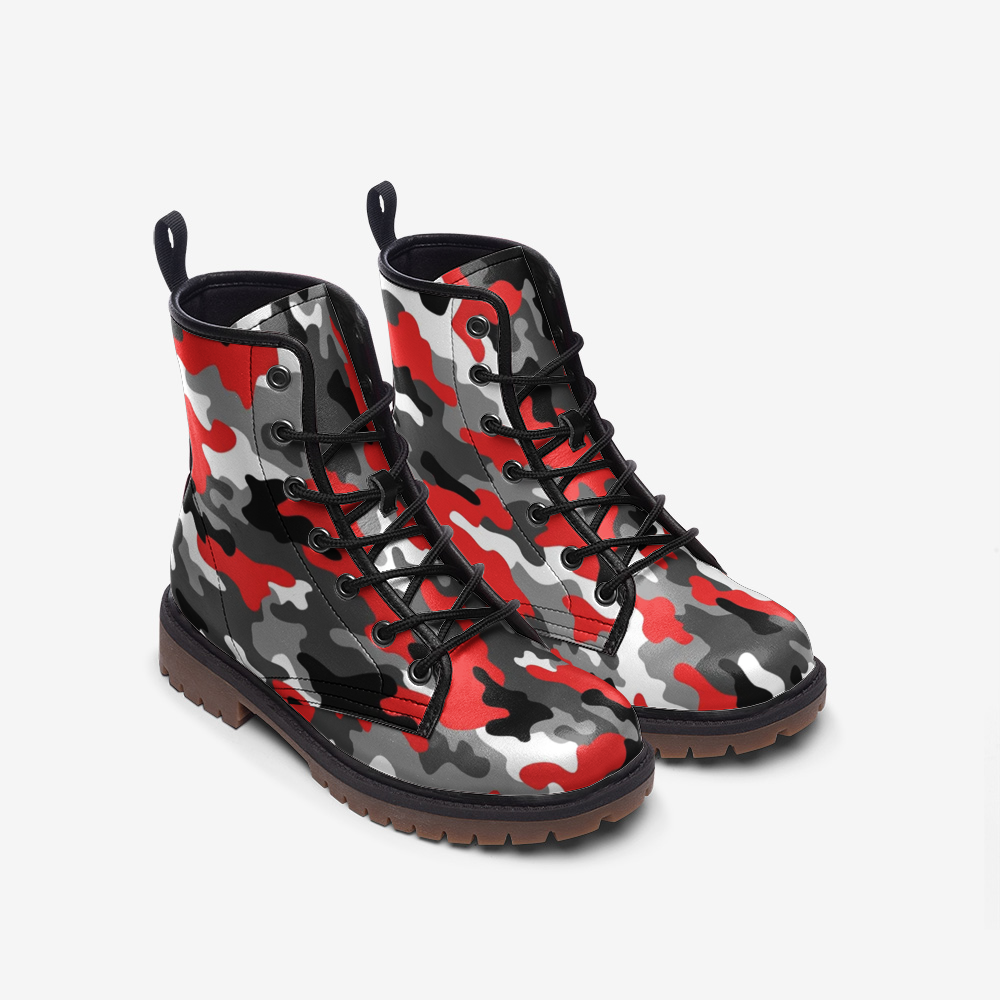 Red Camo Boots | Mixed Gray, Black, and White Leather