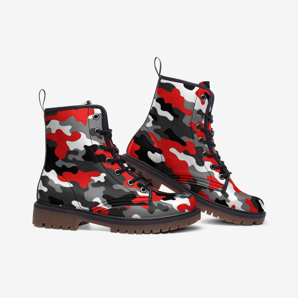 Red Camo Boots | Mixed Gray, Black, and White Leather