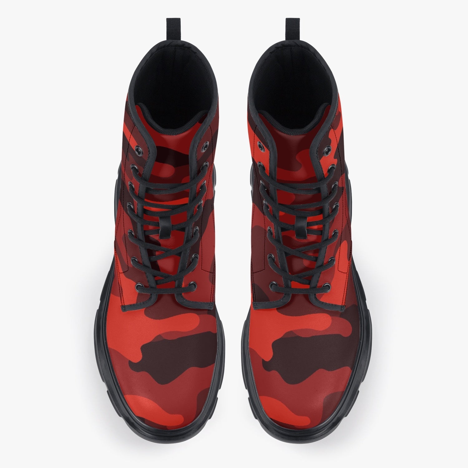 Chunky Boots | Leather in Scarlet Red & Black Camouflage