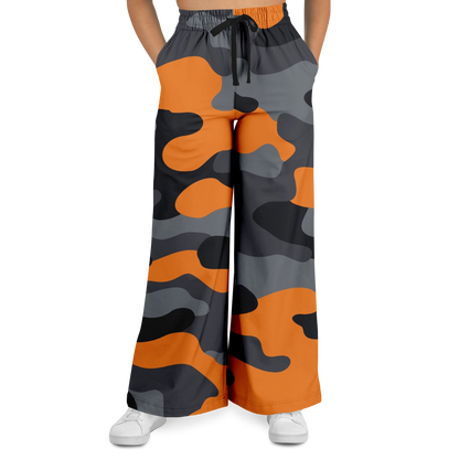 Camo Wide Leg Pants | Orange, Gray & Black Camouflage