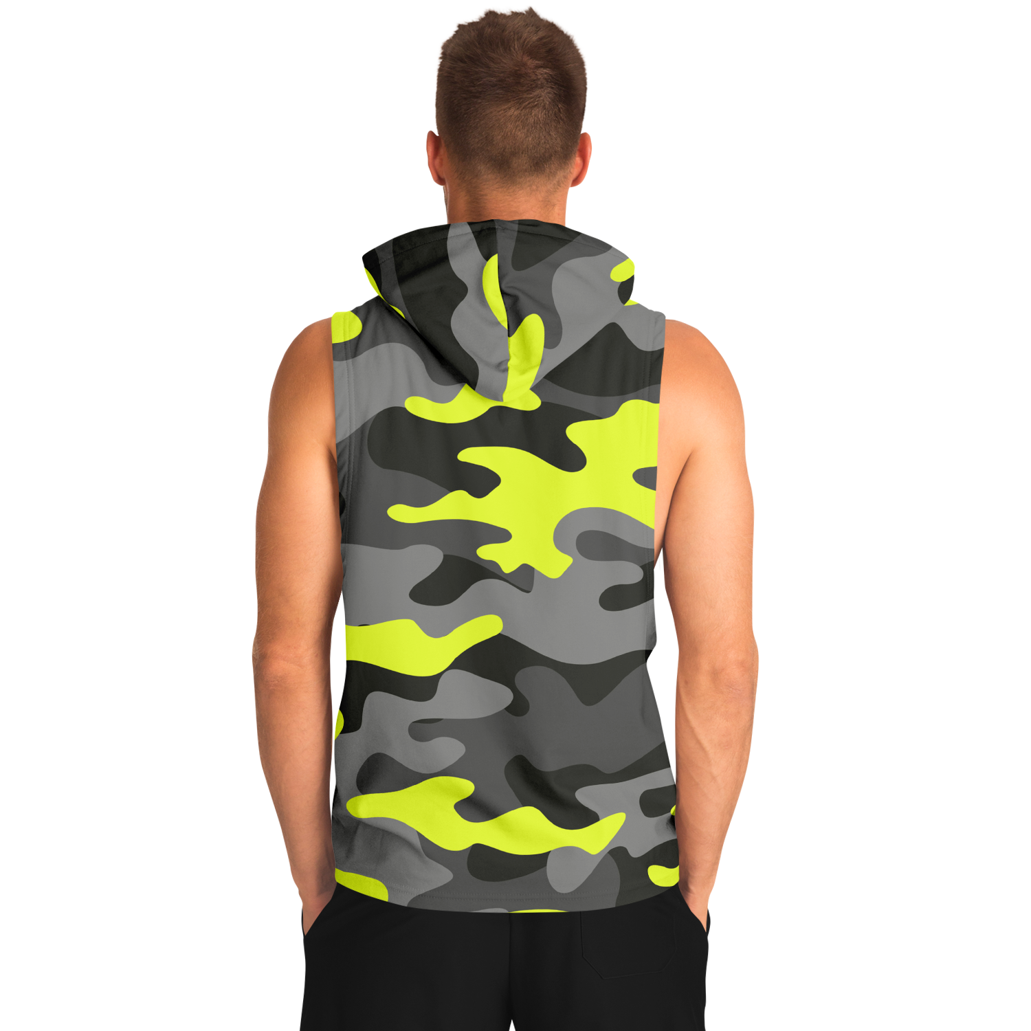 Sleeveless Hoodie | Black, Gray & Yellow Camouflage