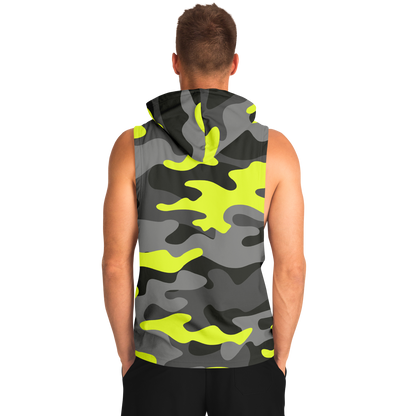 Sleeveless Hoodie | Black, Gray & Yellow Camouflage