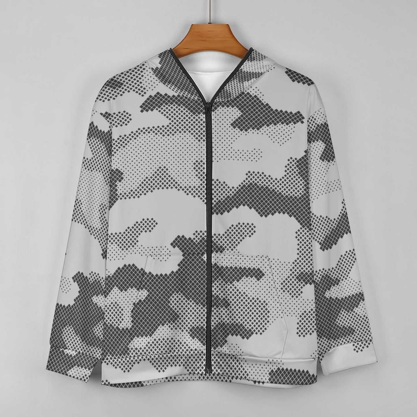 Zip up Camo Hoodie | Black & White Dotted Camouflage