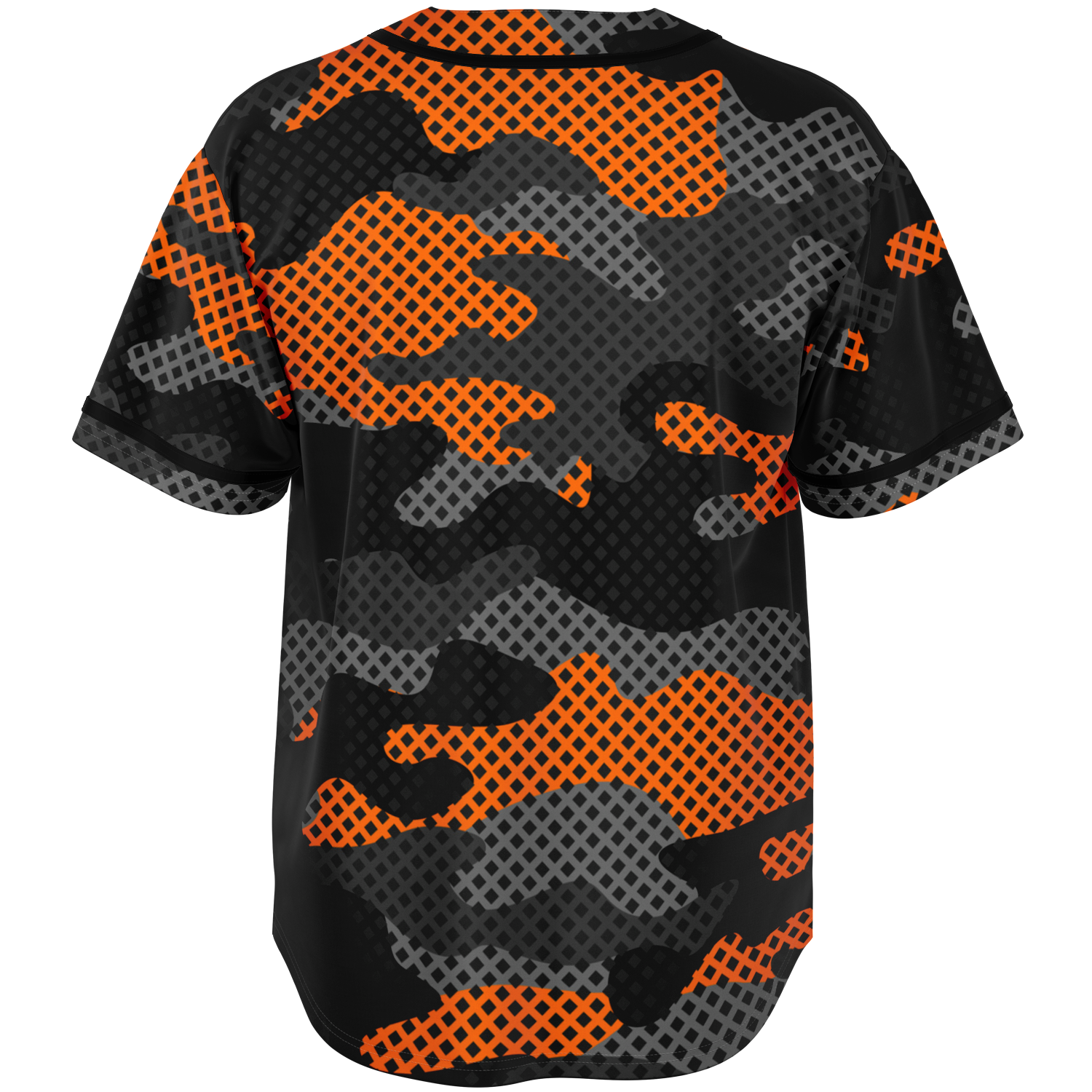 Camo Baseball Jersey | Black & Orange Pixel Camouflage