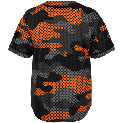 Camo Baseball Jersey | Black & Orange Pixel Camouflage