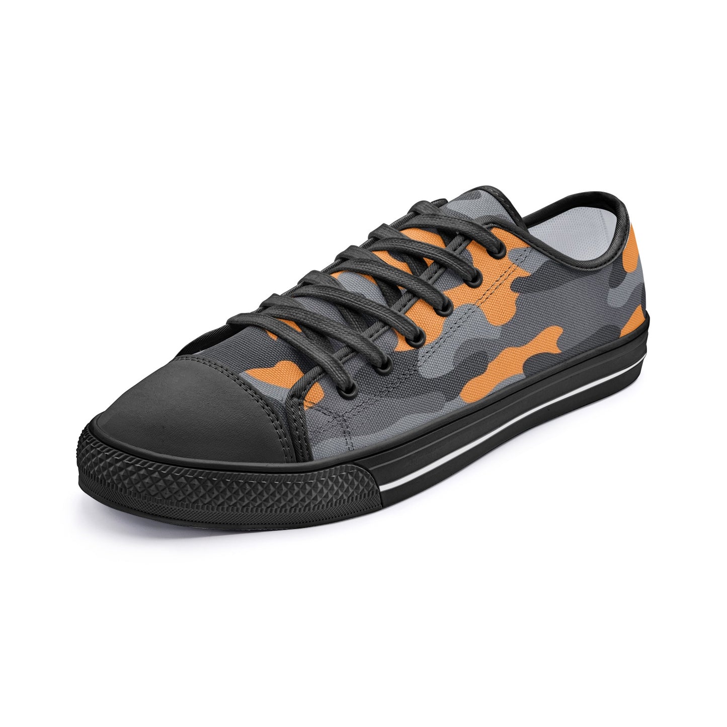 Camo Shoes | Low Top Canvas | Orange, Black, and Gray