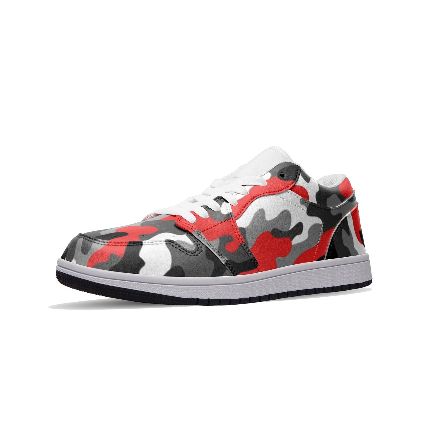 Camo Sneakers | Red, Gray, Black, & White | Low Top Leather