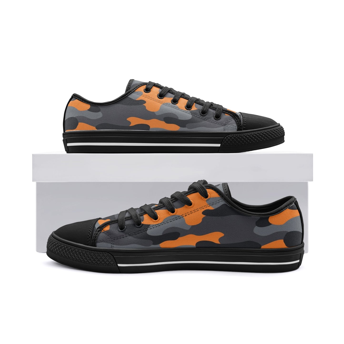 Camo Shoes | Low Top Canvas | Orange, Black, and Gray