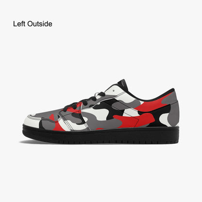 Camo Sneakers | Red Black Low-Top Leather Camouflage Shoes