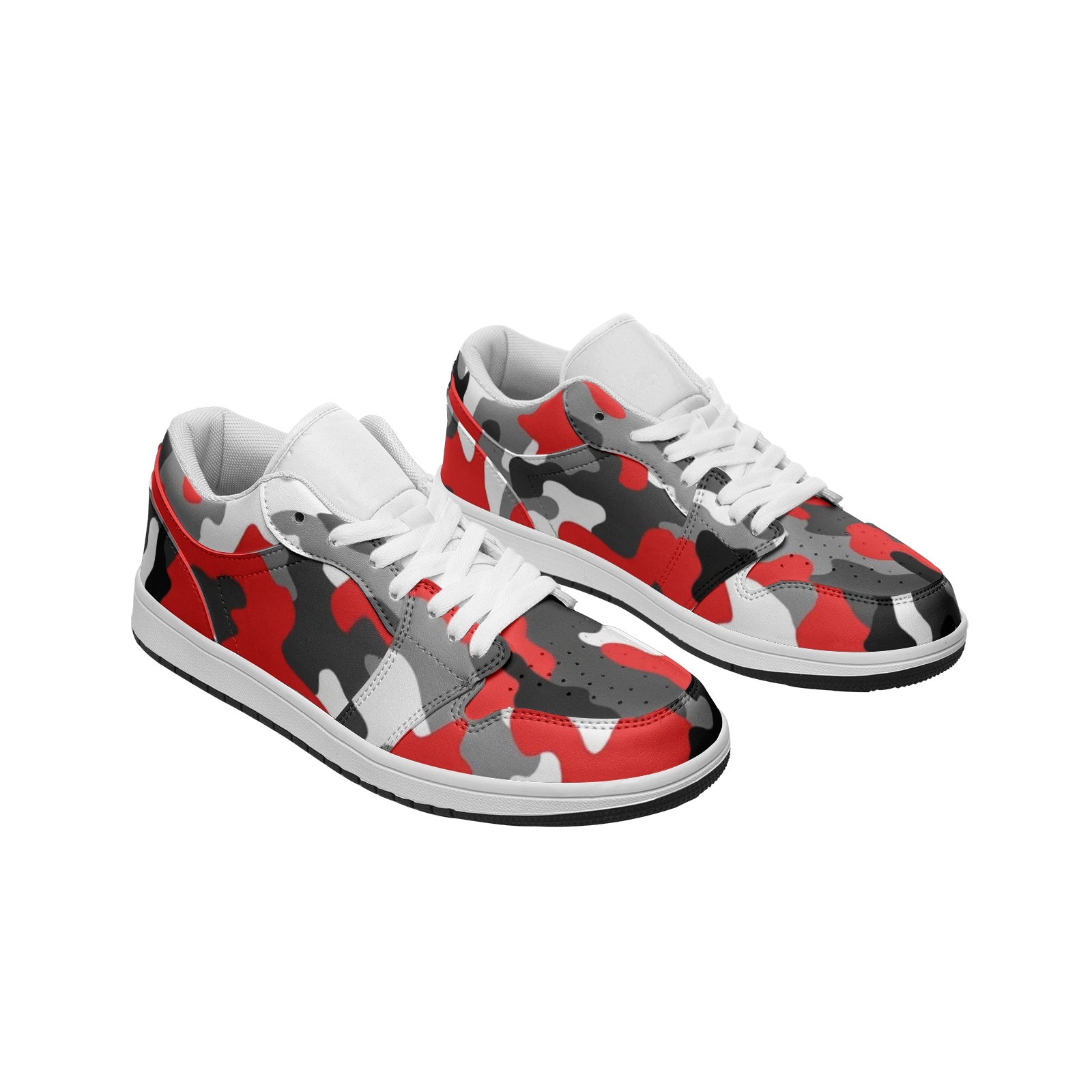 Camo Sneakers | Red, Gray, Black, & White | Low Top Leather