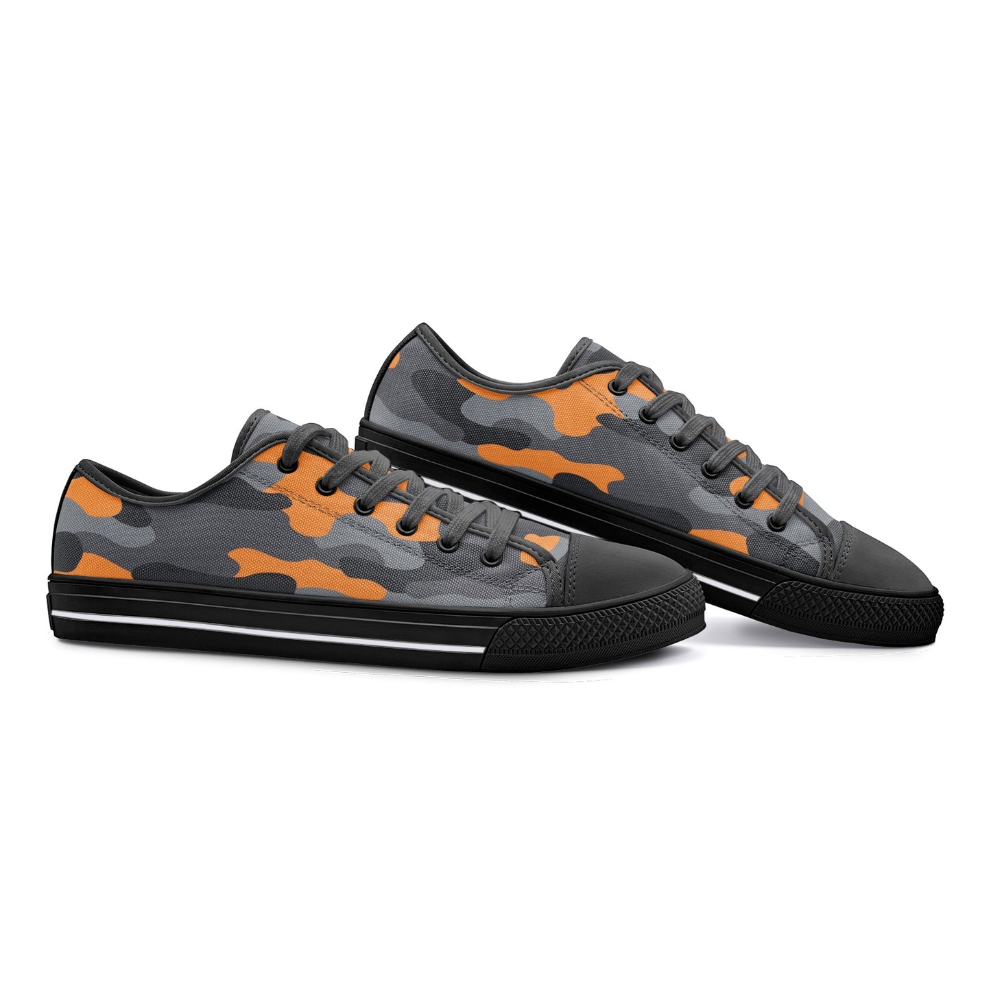 Camo Shoes | Low Top Canvas | Orange, Black, and Gray