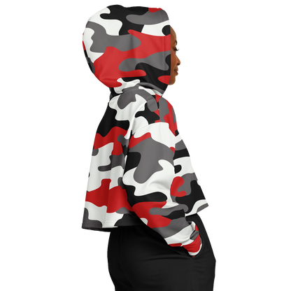 Cropped Hoodie For Women | Red, Black & White Camouflage