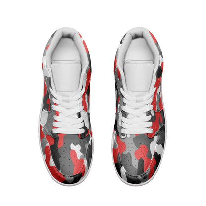 Camo Sneakers | Red, Gray, Black, & White | Low Top Leather