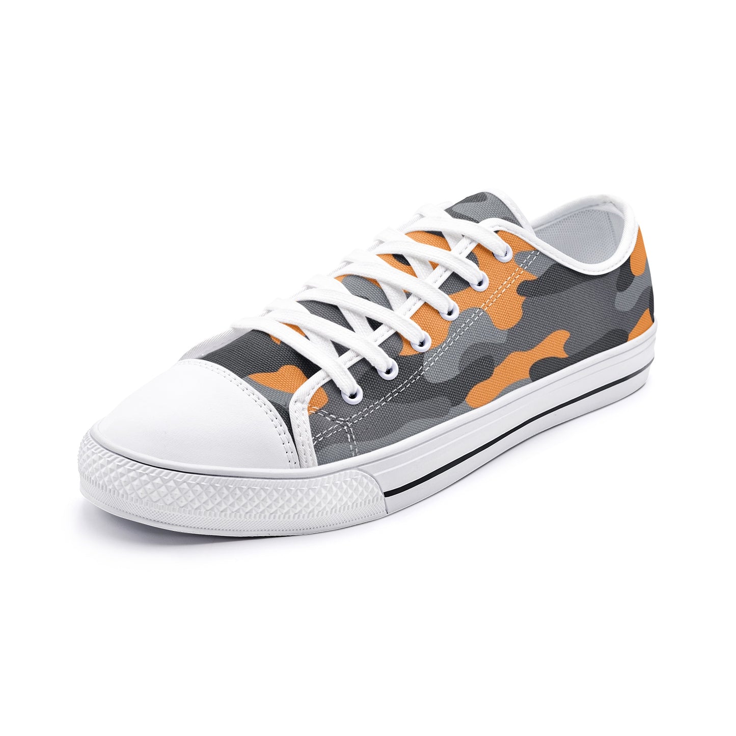 Camo Shoes | Low Top Canvas | Orange, Black, and Gray