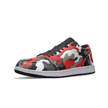 Camo Sneakers | Red, Gray, Black, & White | Low Top Leather