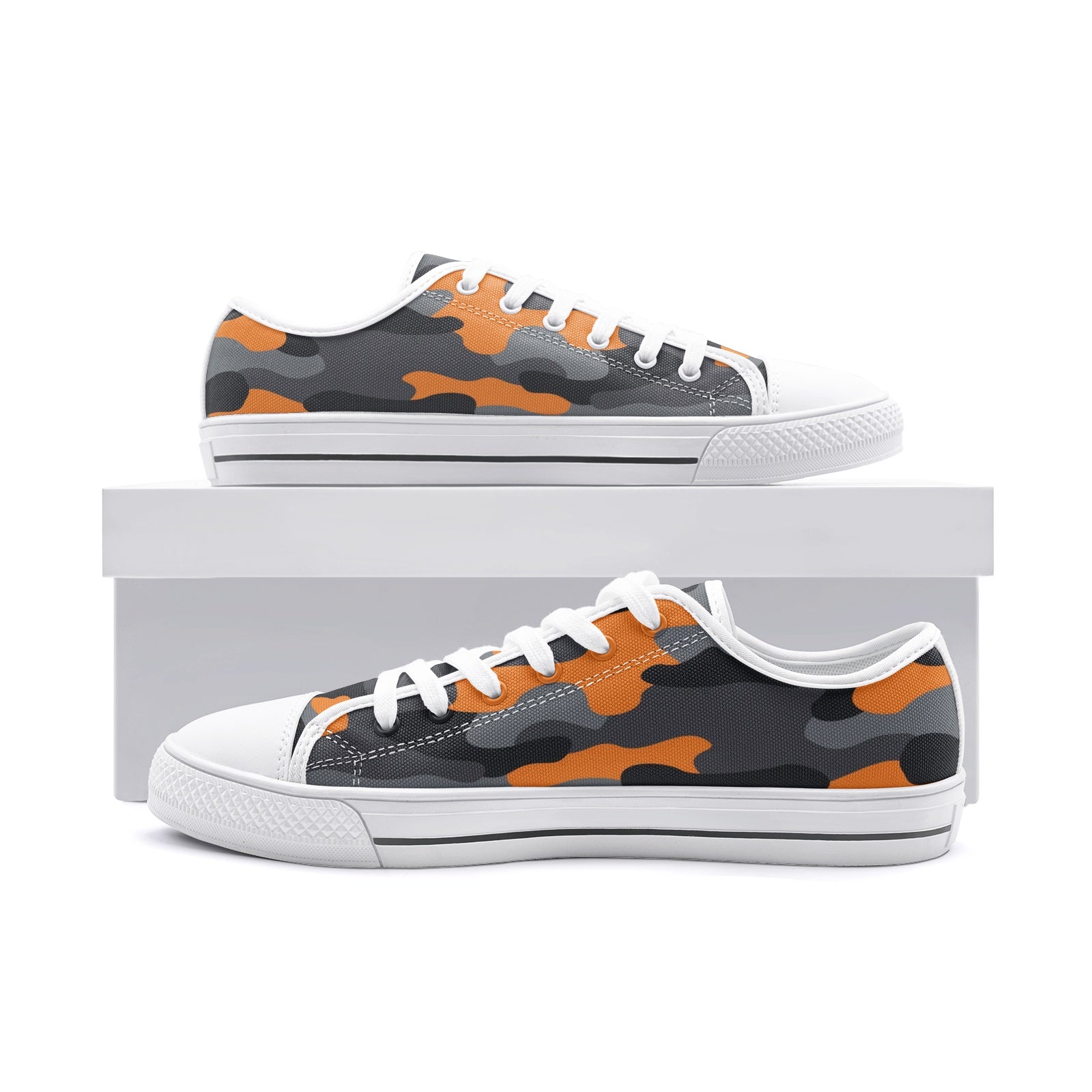 Camo Shoes | Low Top Canvas | Orange, Black, and Gray