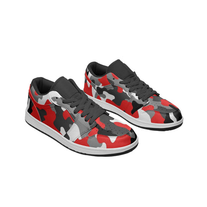 Camo Sneakers | Red, Gray, Black, & White | Low Top Leather