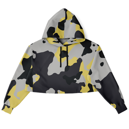 Cropped Hoodie For Women | Yellow, Black & Silver Camouflage