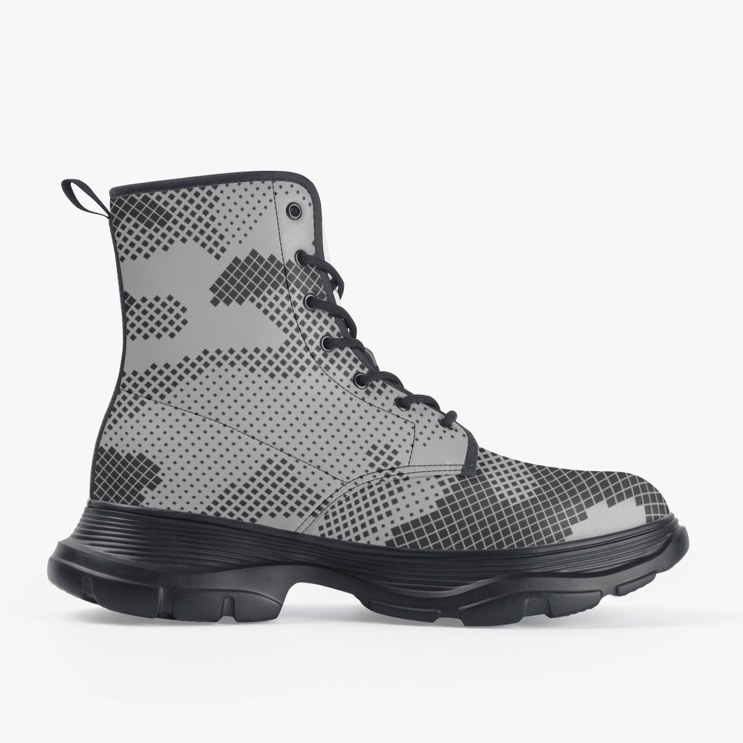 Chunky Boots | Leather in Gray Digital Camouflage