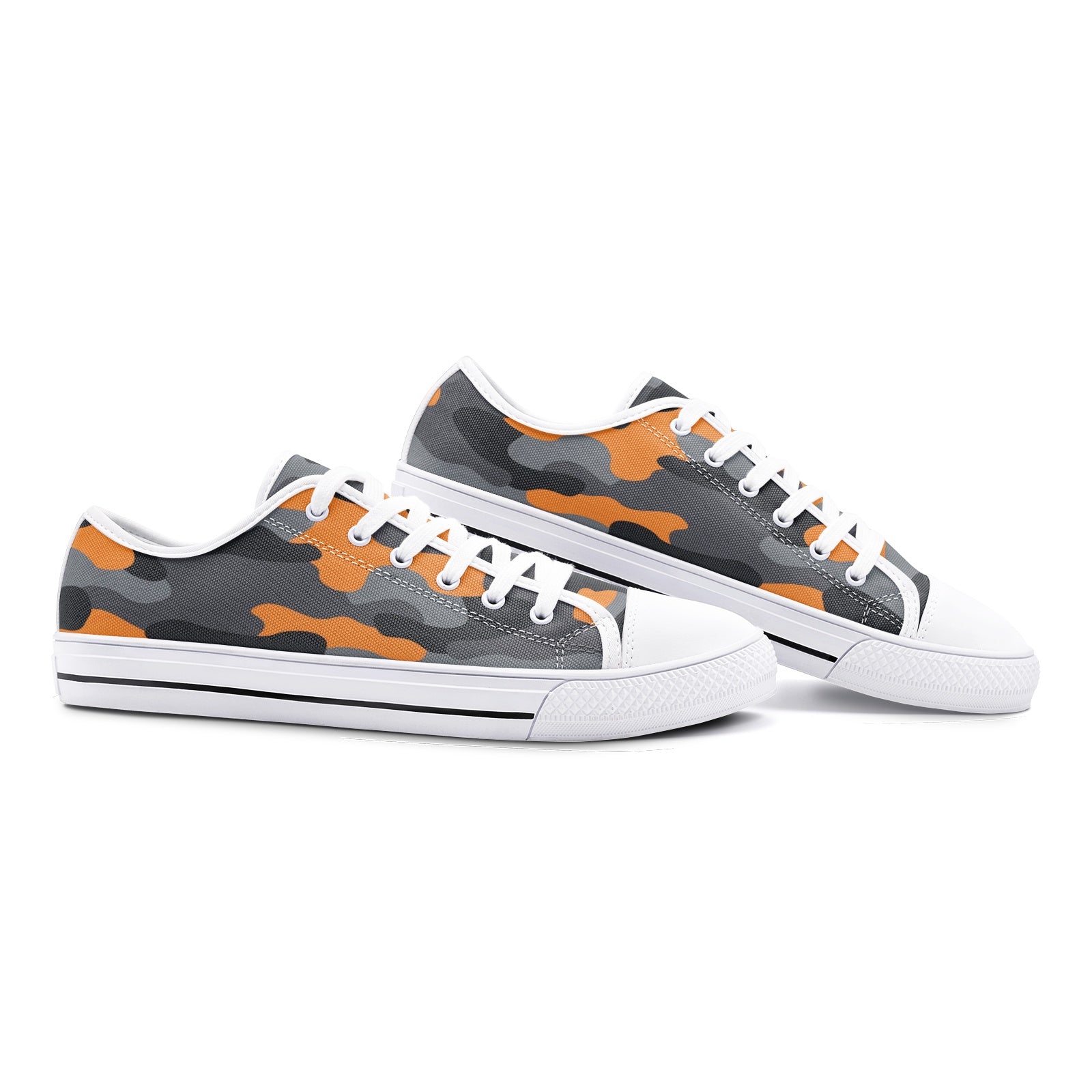 Camo Shoes | Low Top Canvas | Orange, Black, and Gray