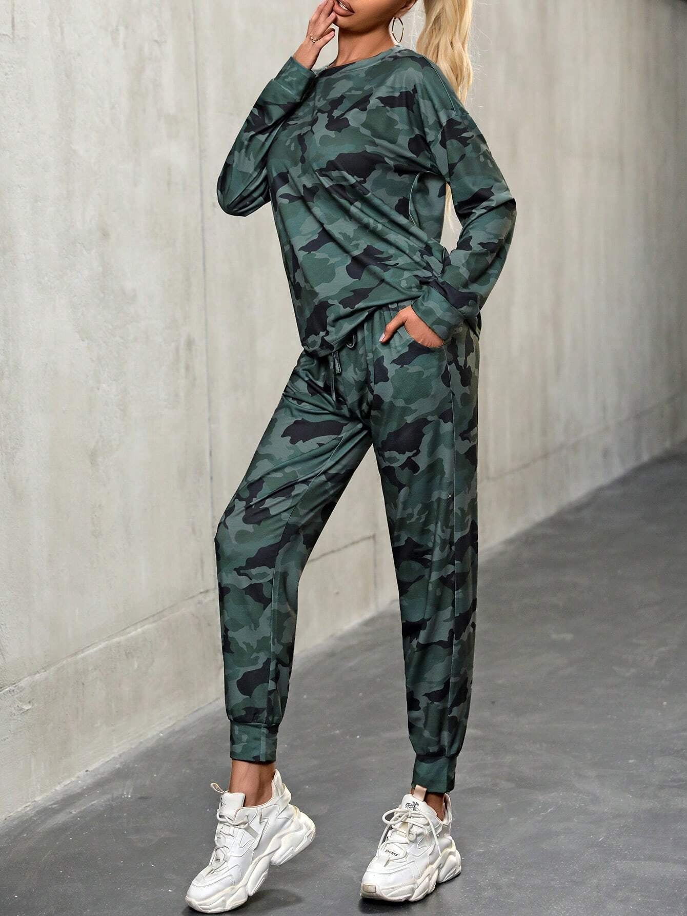 LUNE Camouflage Print Top and Pants Set