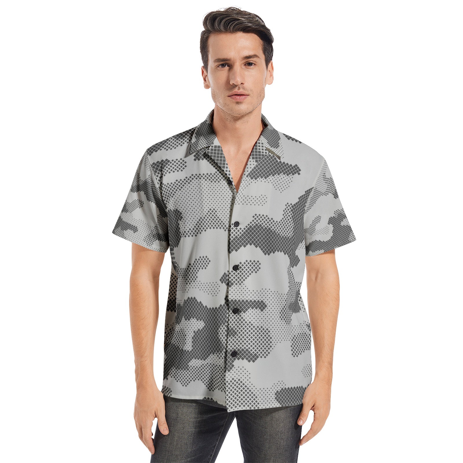 Cotton Camo Shirt For Men | Gray Digital Short-Sleeve