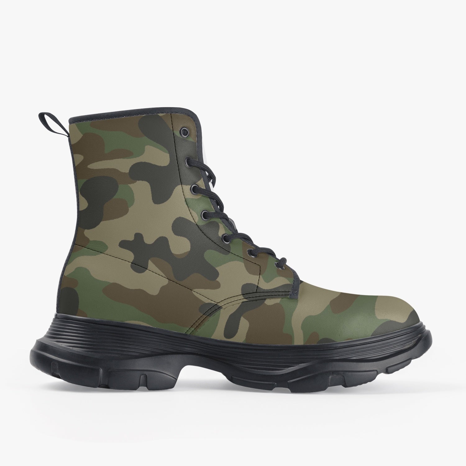 Chunky Boots | Leather in Military Brown Camouflage