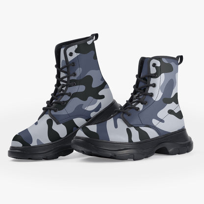 Chunky Boots | Leather in Light Blue Camouflage