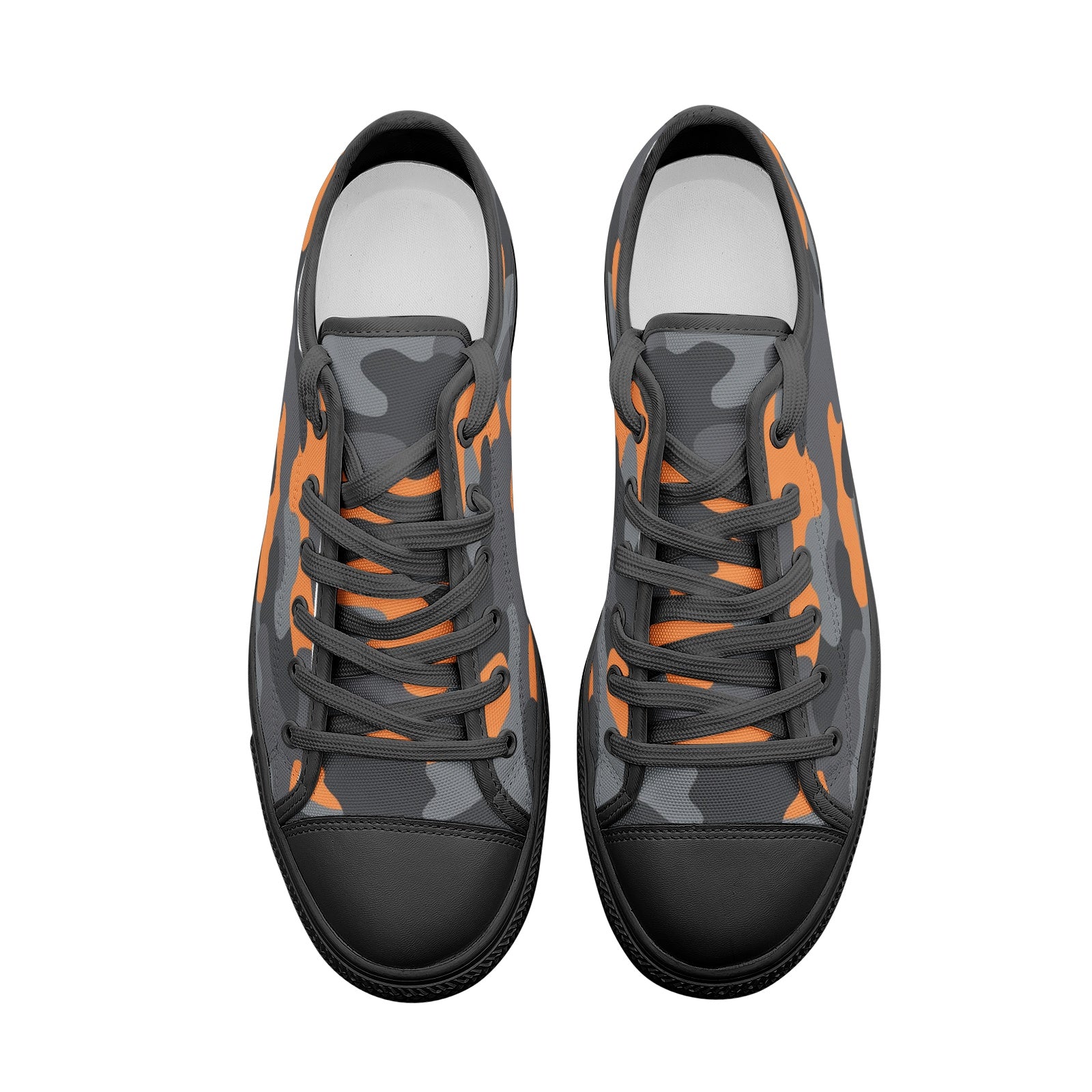 Camo Shoes | Low Top Canvas | Orange, Black, and Gray