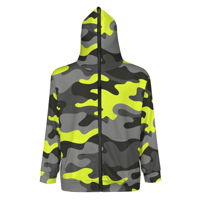 Zip up Camo Hoodie | Black, Gray & Yellow Camouflage