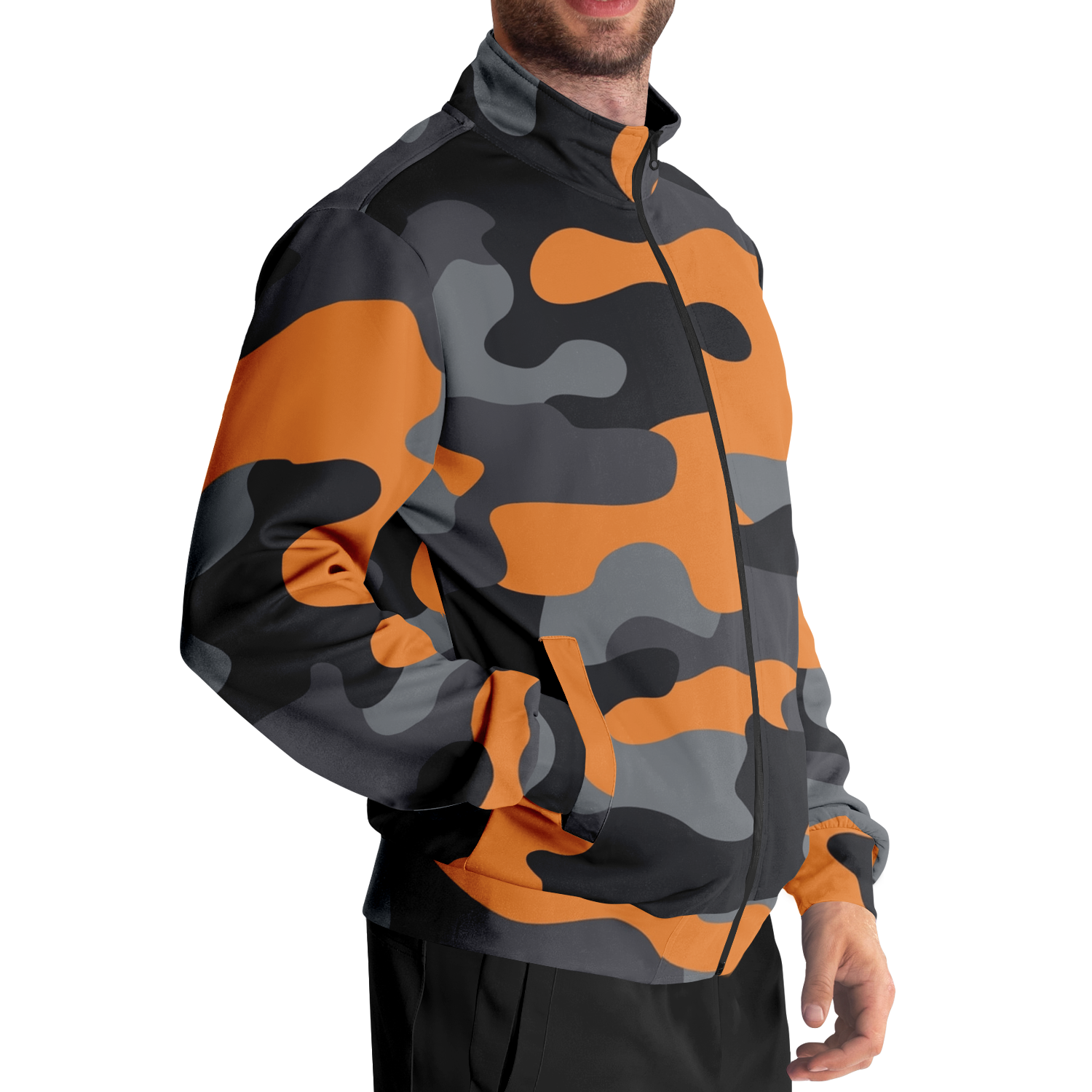 Camo Track Jacket | Orange, Black & Gray Camouflage