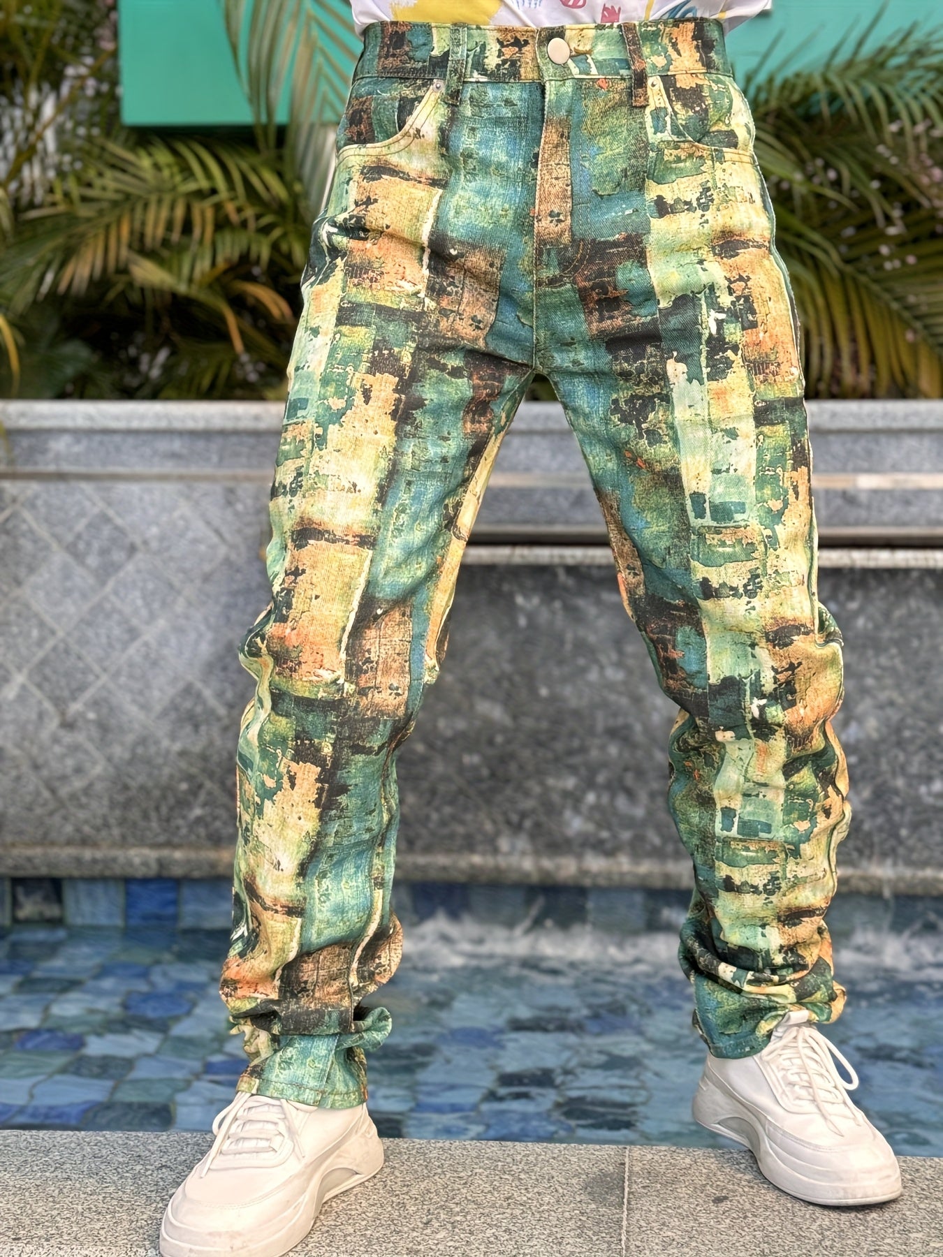 Men's Green Jeans | Digital Printed Denim Pants