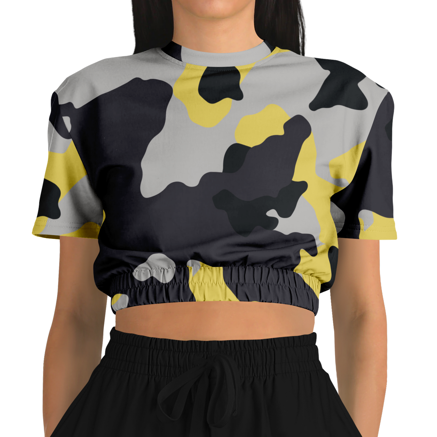 Camo Crop Top Sweatshirt | Yellow, Black & Silver Camouflage