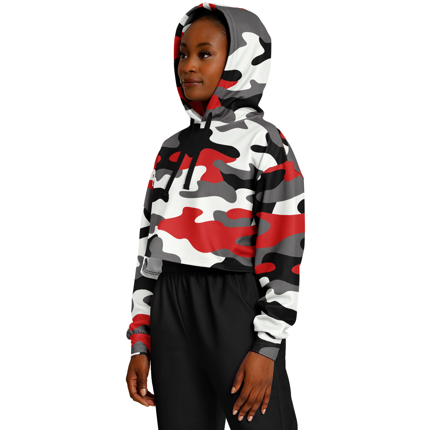 Cropped Hoodie For Women | Red, Black & White Camouflage