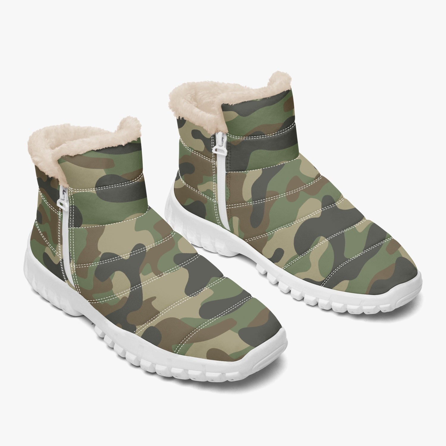 Camo Boots | Cotton-pad Fur Zipper Up | Military Brown