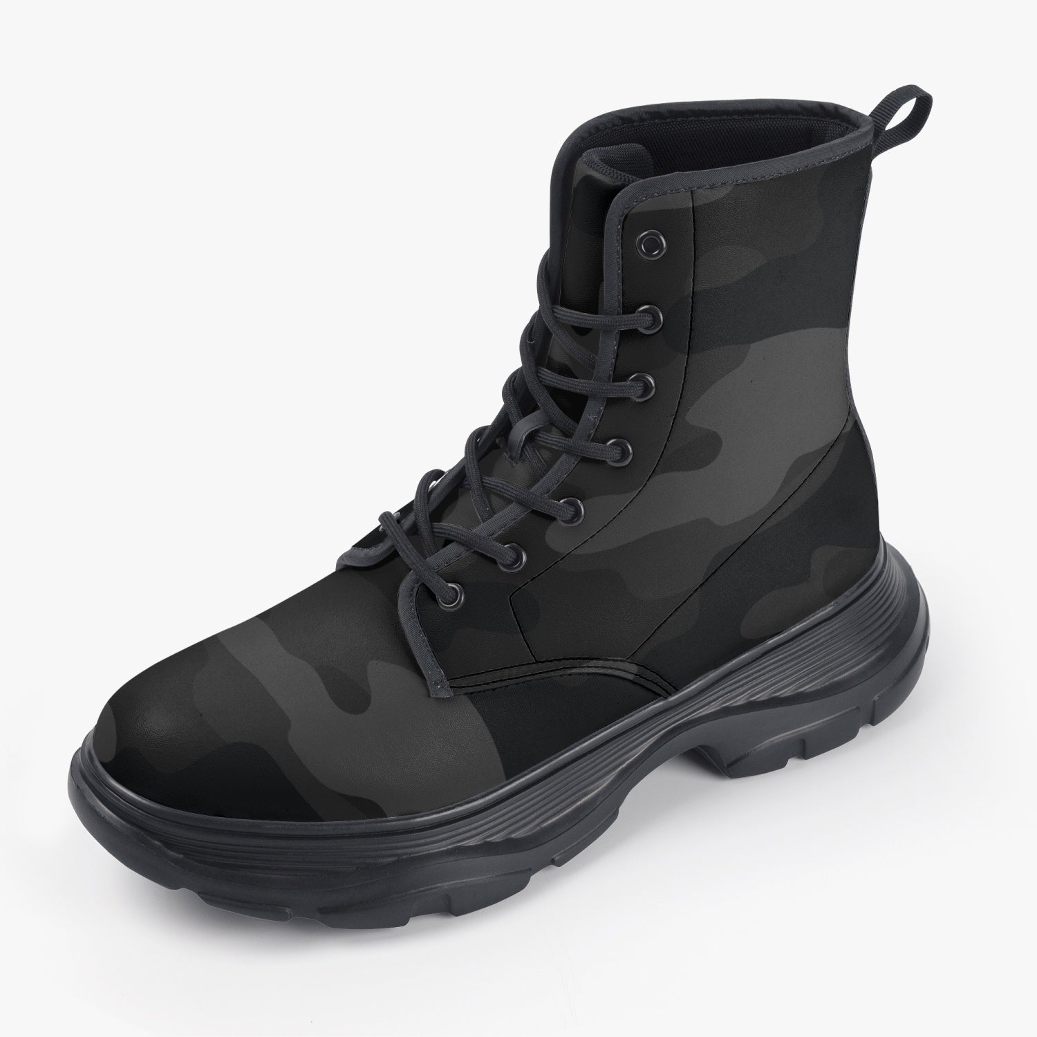 Chunky Boots | Leather in Black Camouflage