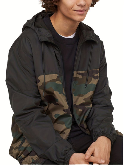 Camouflage Pattern Hooded Jacket for Men | Loose Fit