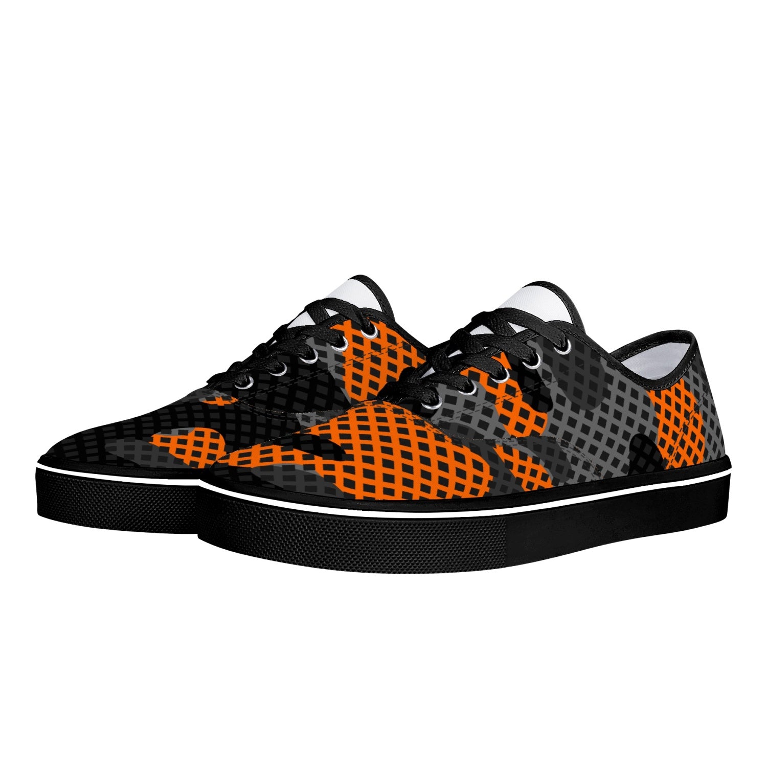 Camo Skate Shoes | Orange & Black Pixel Camouflage