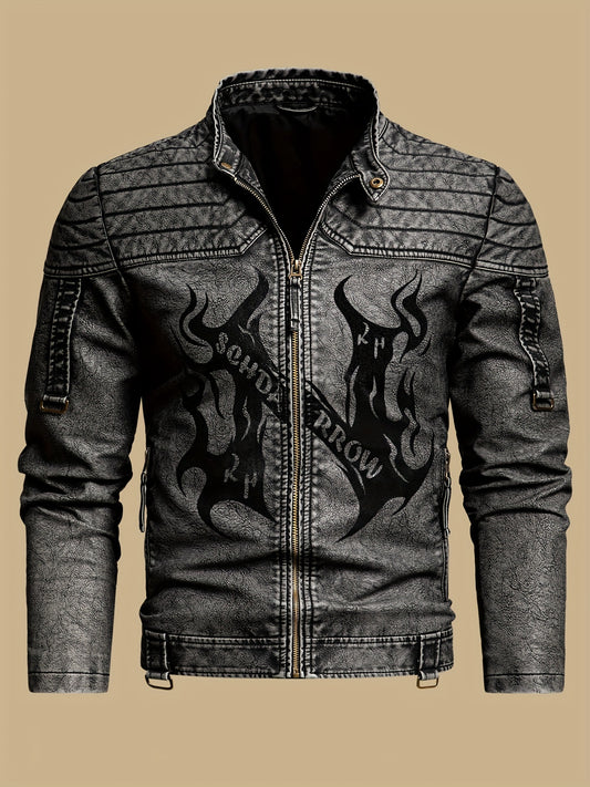 Men's Vintage Faux Leather Motorcycle Jacket | Short Sleeve