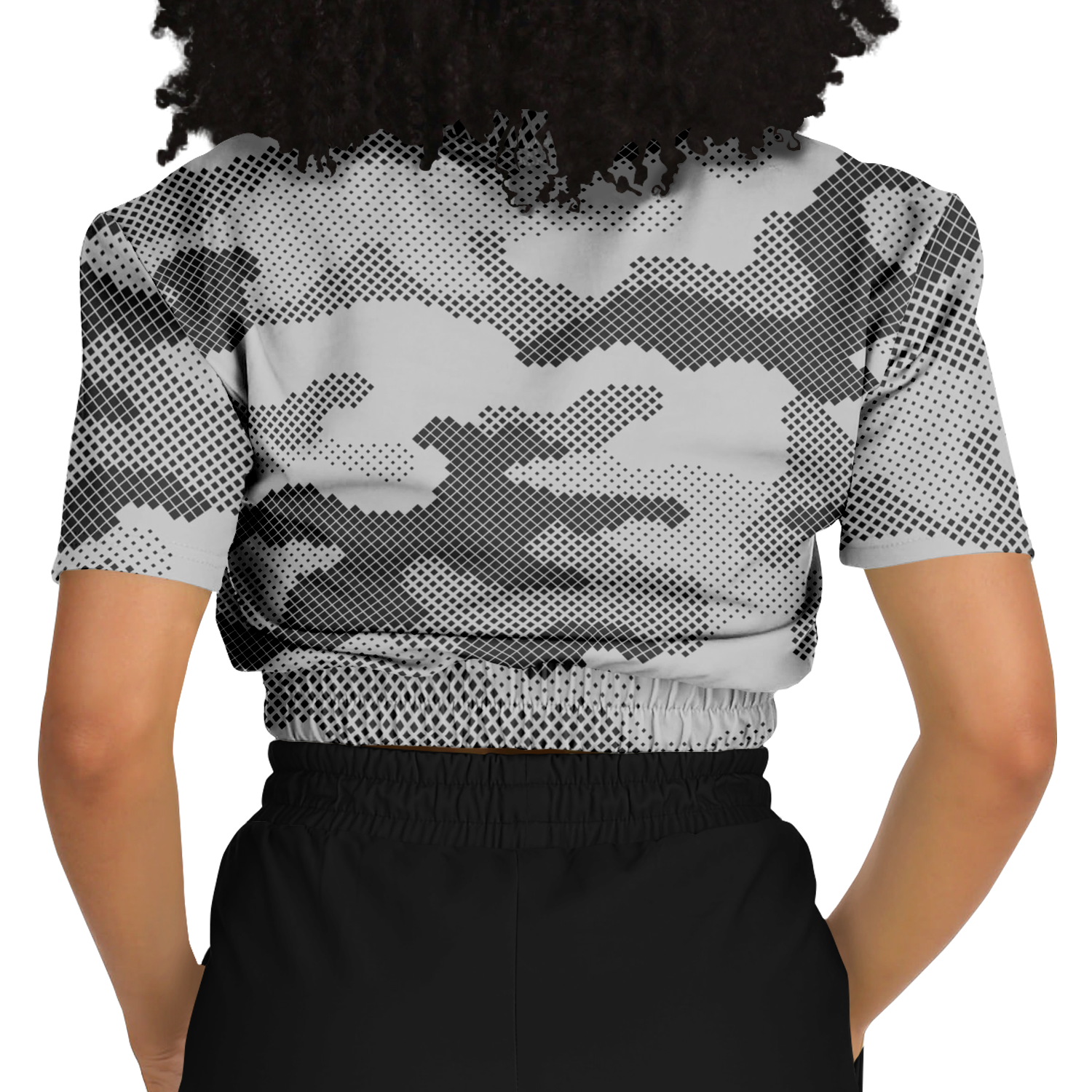 Camo Crop Top Sweatshirt | Black & White Digital Dotted